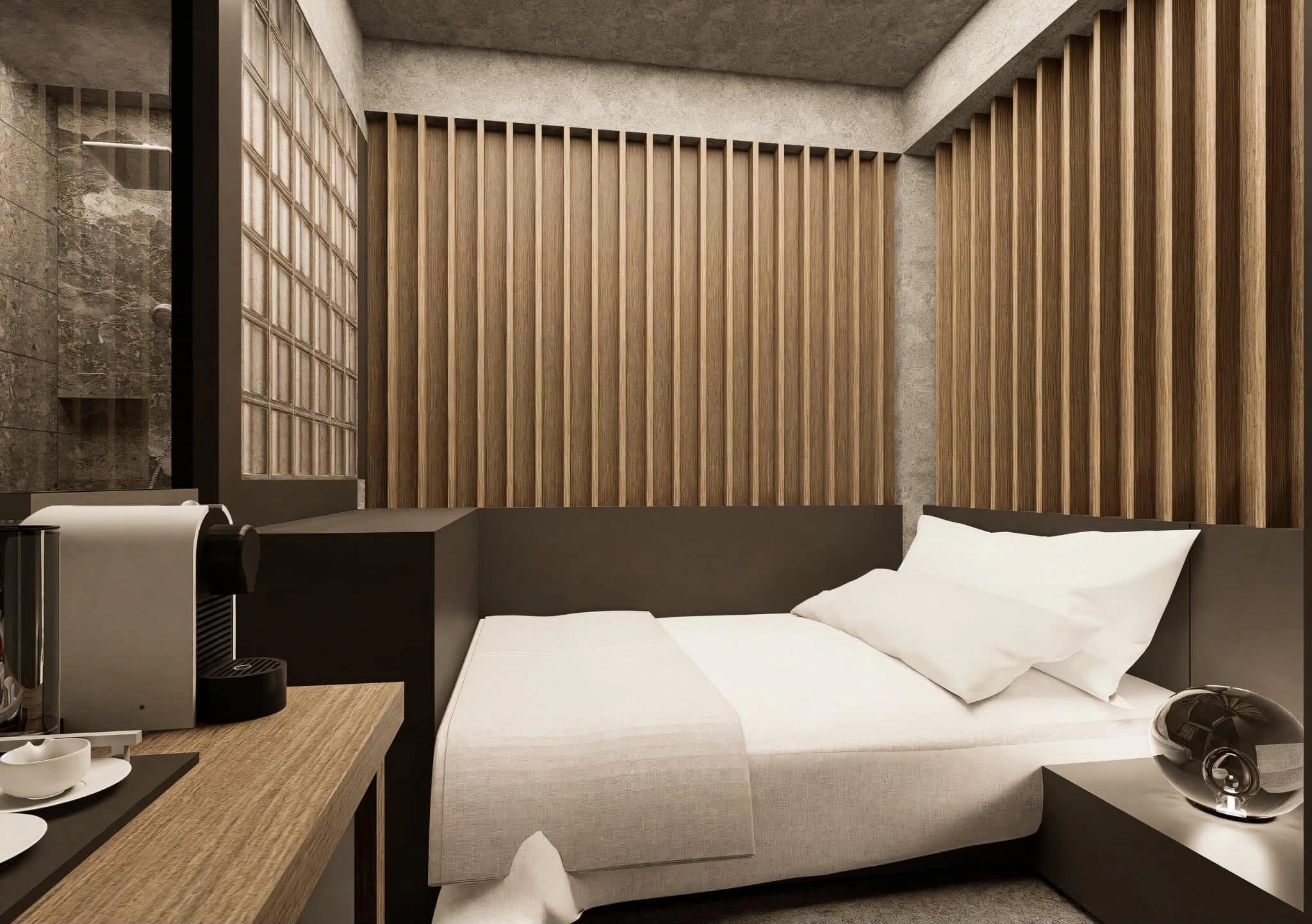 Kobo Essential Queen Room, architectural render of the room interior