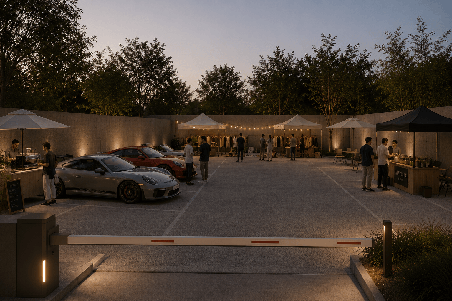 The parking area at Kobo Hotels set up for a community event.