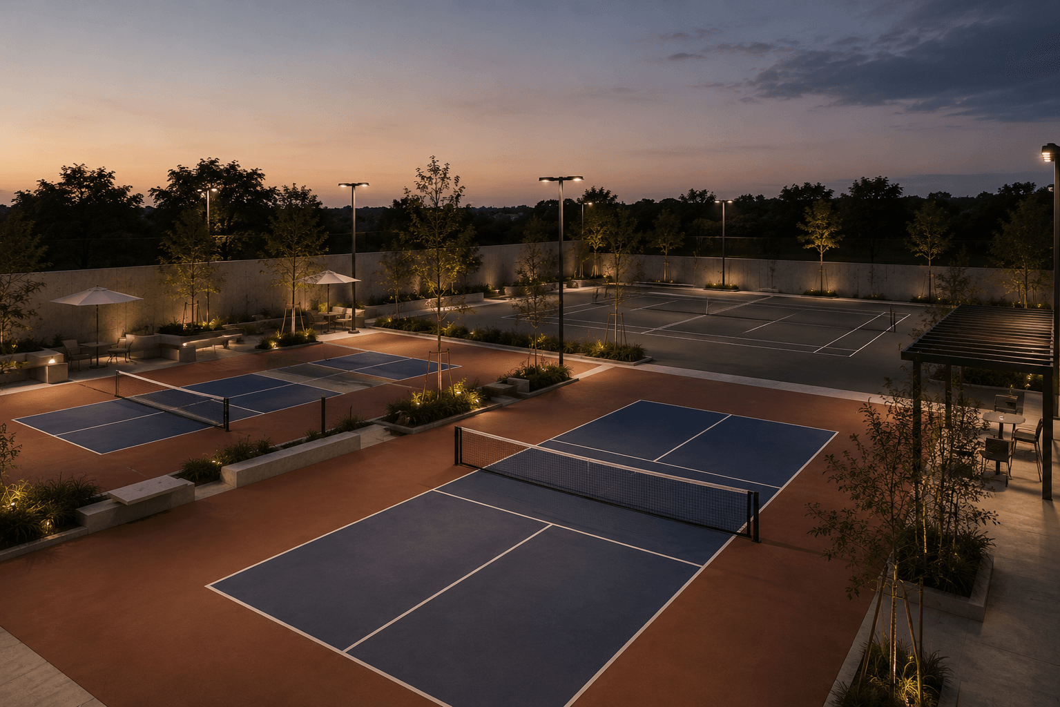Tennis and pickleball courts at Anybody's Ball Sports Center near Kobo Hotels.