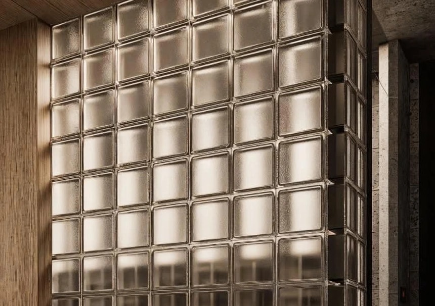 Clear glass block partition.